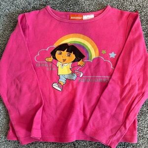 Nickelodeon Dora The Explorer long sleeve shirt girls 6 pink rainbows Y2K 2000s